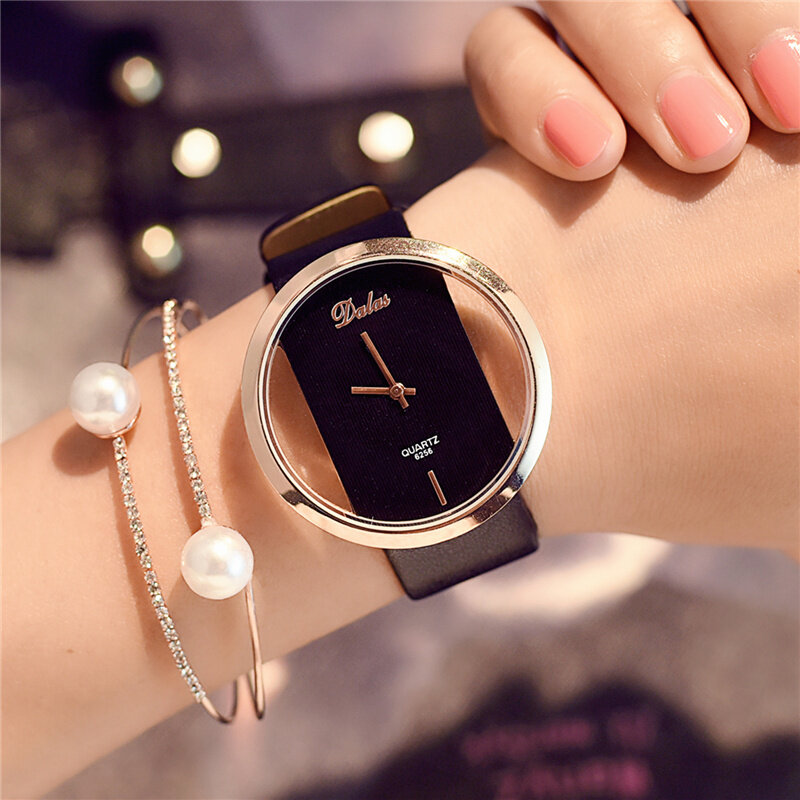 Relógio de pulso de couro feminino, relógio casual, quartzo, luxo, menina, moda quente