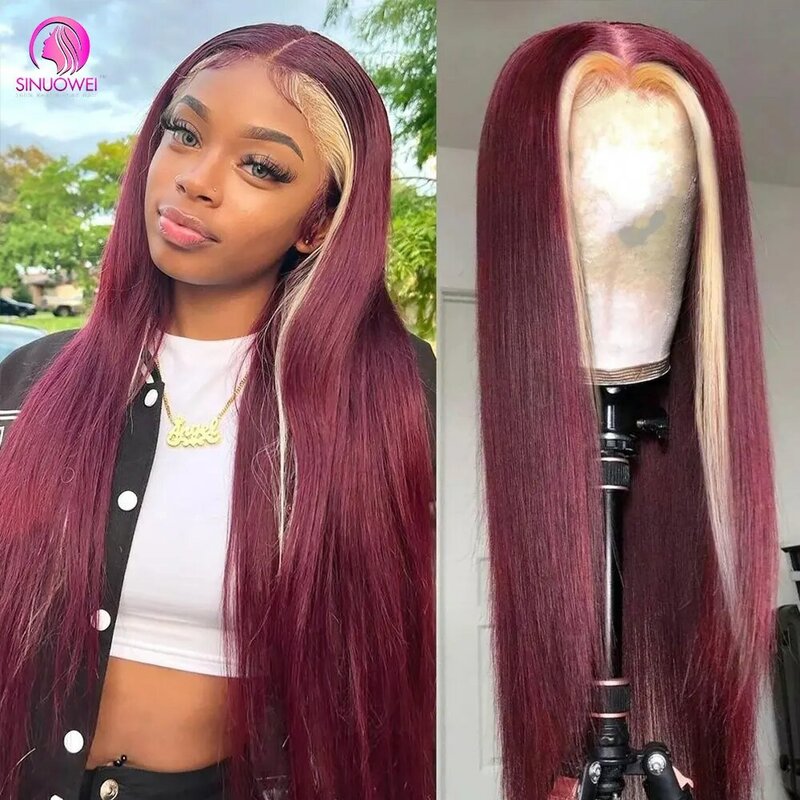 Burgundy 99j Red With 613 Blonde Body Wave Lace Front Wigs 13x6 Lace Frontal Human Hair Highlight Wigs Pre Plucked For Women