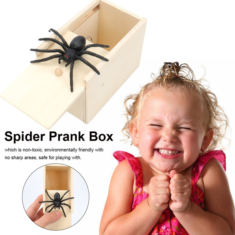 Holz Streich Trick praktischen Witz Home Office Angst Spielzeug Box Knebel Spinne Kind Eltern Freund lustige Spiel Witz Geschenk überraschende Box
