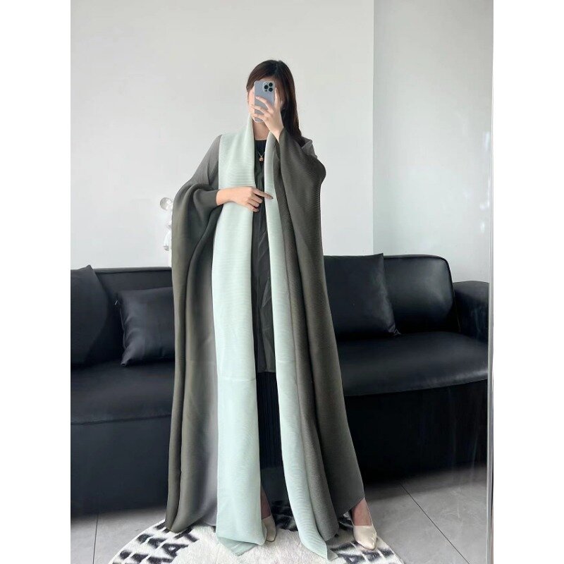 Miyake gefaltet plus Größe Gradient Wind breaker Mantel lose und elegante mehrfarbige mittellange Wind jacke Mantel Kleid