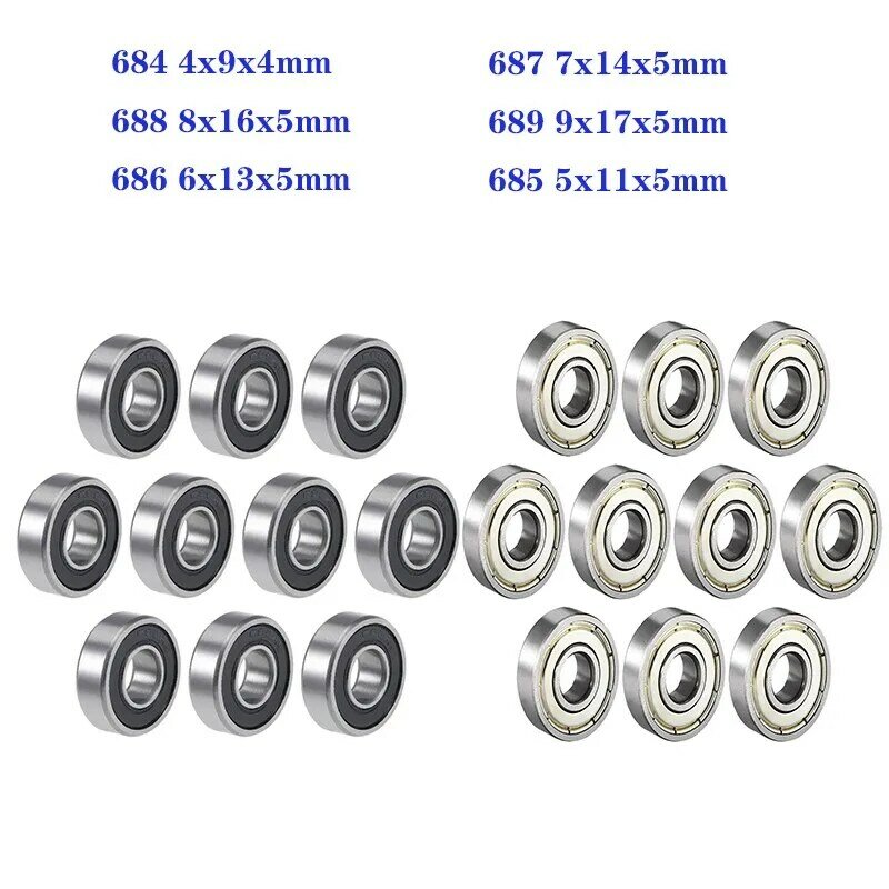 10pcs Deep Groove Ball Bearing 688rs 684 685 686 687 688 689 ZZ RS 2RS Rubber Sealing Cove Bearings for Longboard Roller Skates