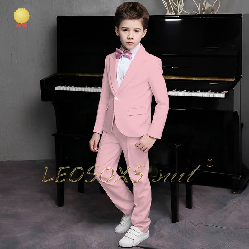 Traje de rendimiento de evento rosa para niños, esmoquin personalizado elegante para ocasiones, niños de 3 a 16 años, 2 piezas