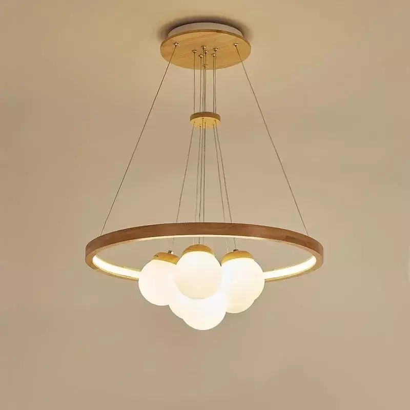 Woodiness Glass Ball Led Chandeliers for Modern Living Restaurant Room Bedroom Pendant Lights Home Decor Hanging Light Fixture