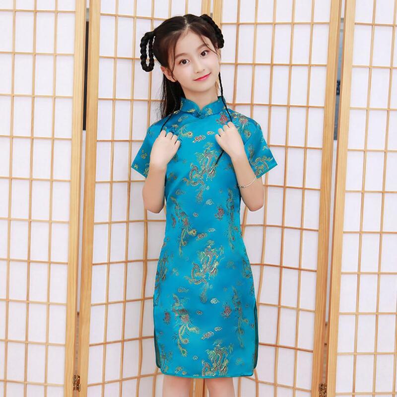 Kids Cheongsams Hanfu Chinese Traditional Costume Toddler Dress Retro Baby Girl Phoenix Print Cheongsams Dress Summer Dresses