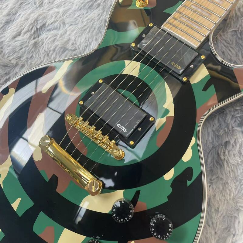 Chitarra elettrica LP camouflage a 6 corde chitarra elettrica integrata, corpo mimetico, lucido, tastiera in legno di rosa, maple woo