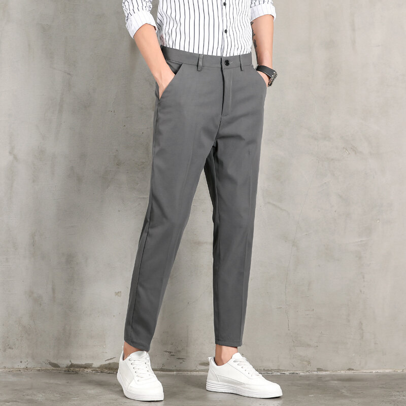 Męskie Slim Fit drapowane rozciągliwe przycięte spodnie na zewnątrz wiatroszczelne spodnie w jednolitym kolorze męskie wygodne spodnie całoroczne