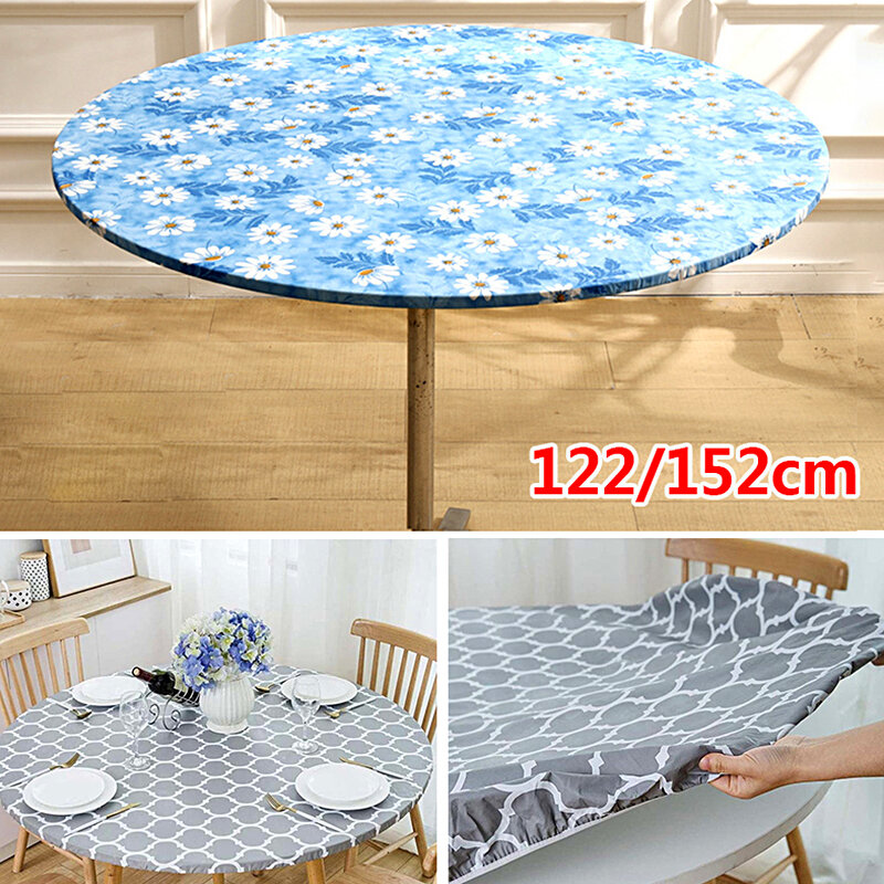 라운드 탄성 프린트 방수 테이블 커버, 미끄럼 방지 클래식 패턴 맞춤 테이블 천, 가정 주방 식당 장식, 1 개