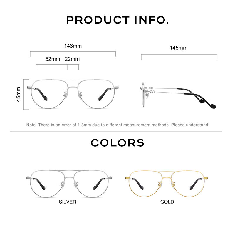 CAPONI  파일럿 스타일 프레임 안경 클래식 더블 브리지 디자인 티타늄 합금 여성 안경 블루 레이 필터 안경 JF7553