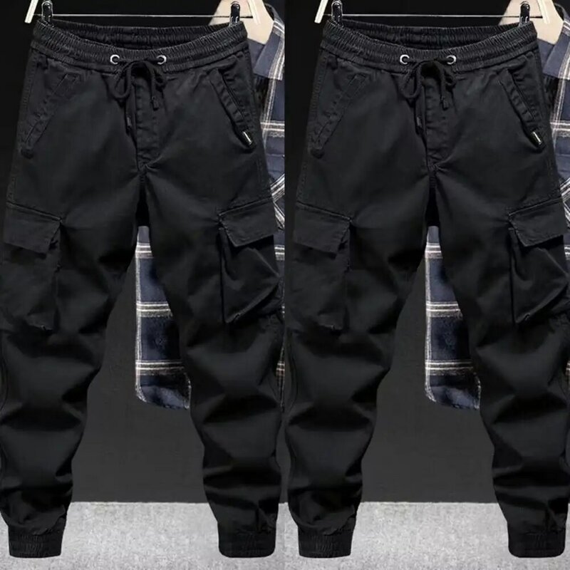 Pantalones Cargo con múltiples bolsillos para hombre, Pantalón de algodón puro con cordón de cintura, estilo clásico, informal, para jóvenes, Color sólido, a la moda