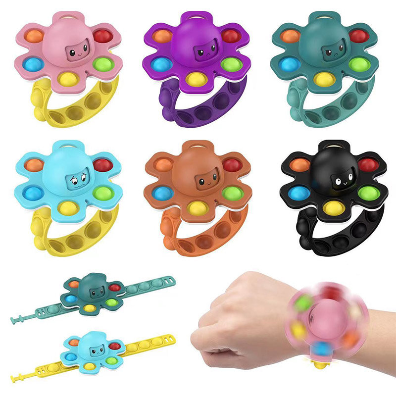 Fidget spinner autismo anti estresse silicone pulseira interativa flip octopus mudança faces engraçado empurrar pop bolha criança brinquedos