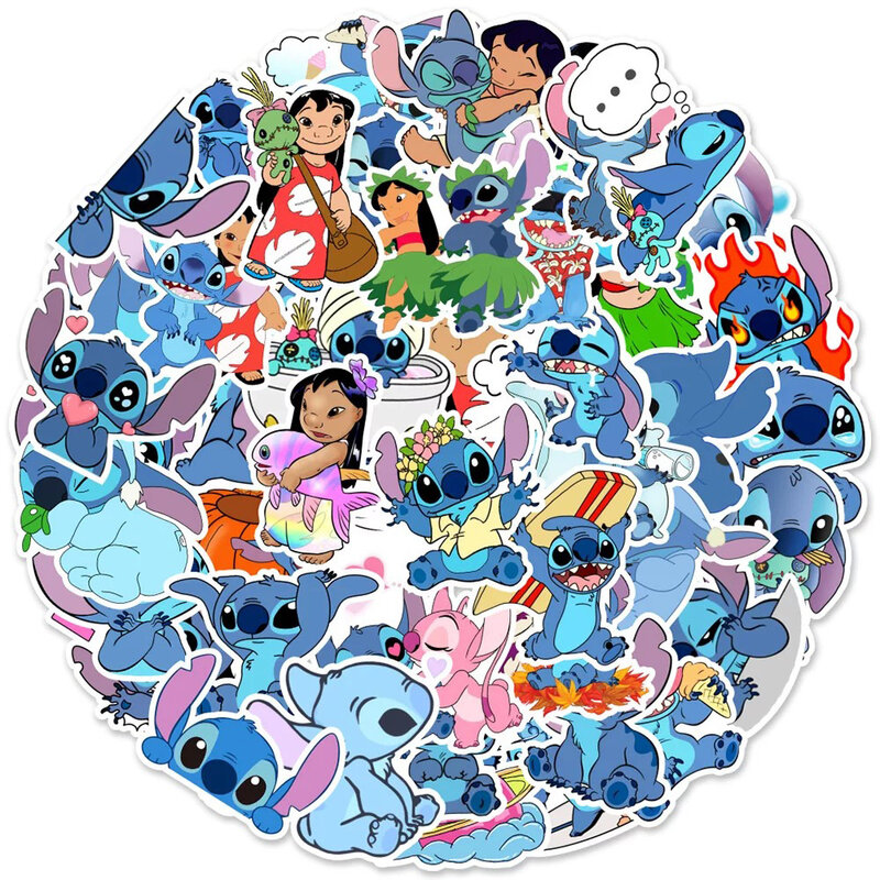 Pegatinas de dibujos animados de Disney para niños, calcomanías de Stitch para teléfono, guitarra, ordenador portátil, equipaje, monopatín, grafiti, 10/30/50 piezas