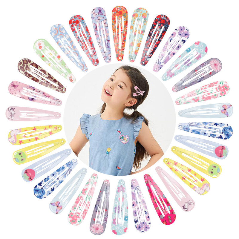 2pcs Baby Colorful Floral Print Hairpins Girls Hairpins Click Clack Basic Headwear for Children Headdress Kids Hair Accessories