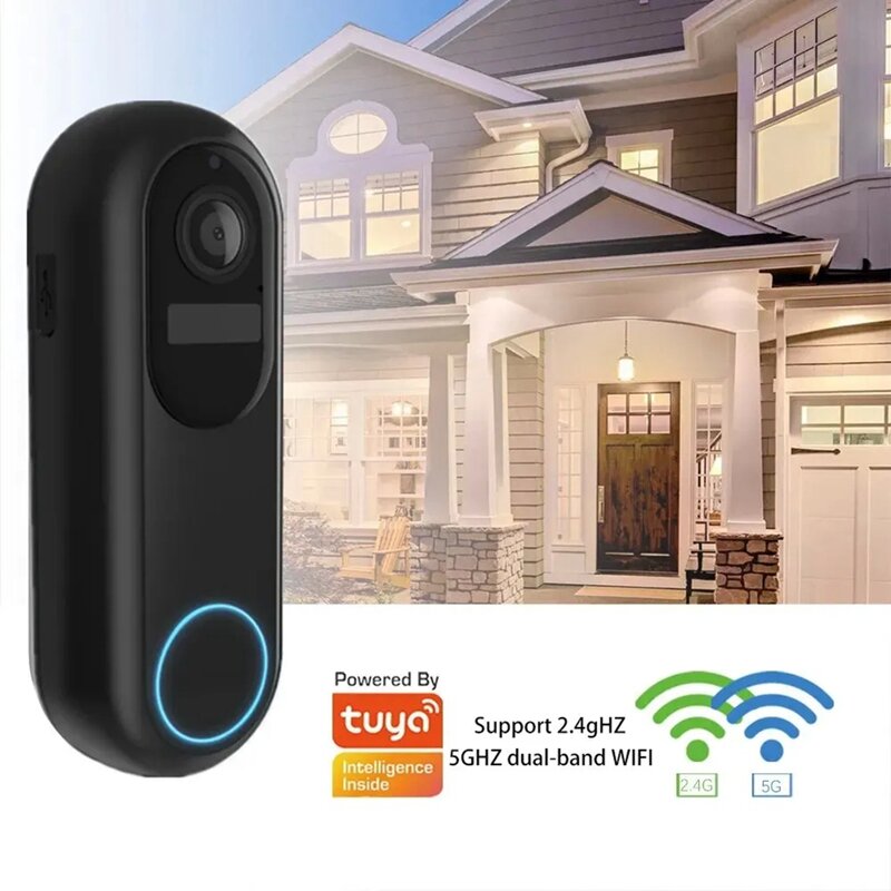 Tuya-Campainha de vídeo inteligente para casa, 1080p, Wi-Fi, campainha sem fio, impermeável, visão noturna, câmera de interfone