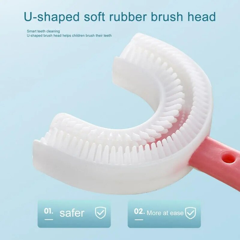 Cepillo de dientes ligero para niños pequeños, cepillo de dientes de 360 grados, en forma de U, de piel suave