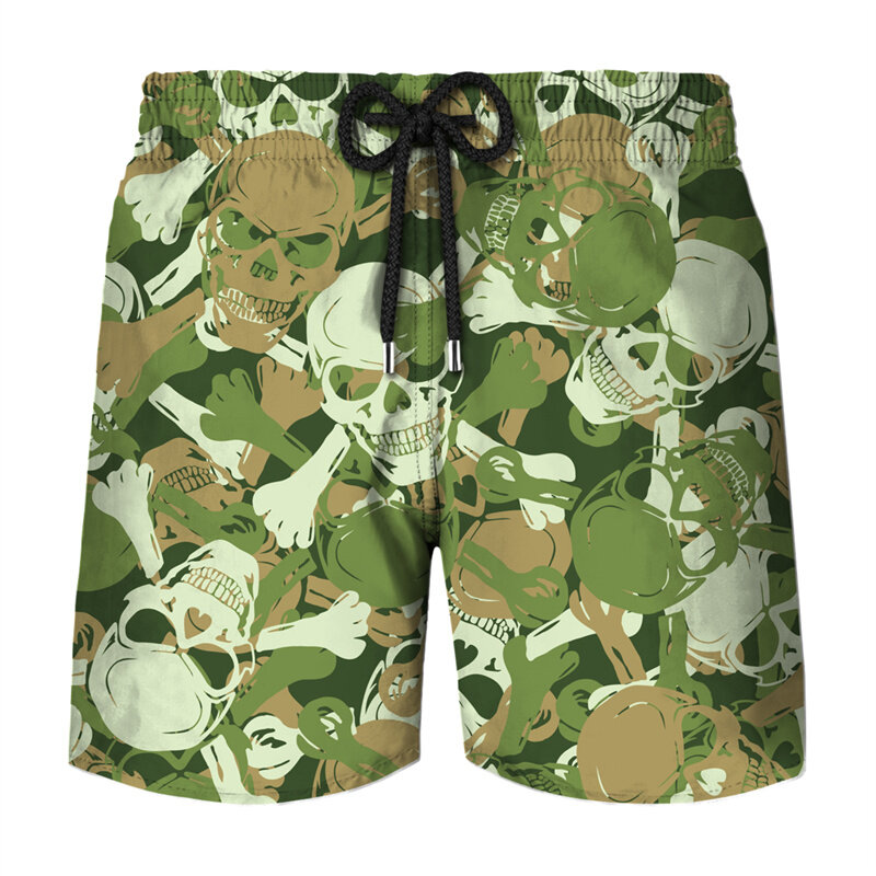 Camouflage Graphic Beach Shorts Men 3D Camo Gothic Skull Printed Swimming Trunks Sohier Army Vetern Military Fashion Short Pants