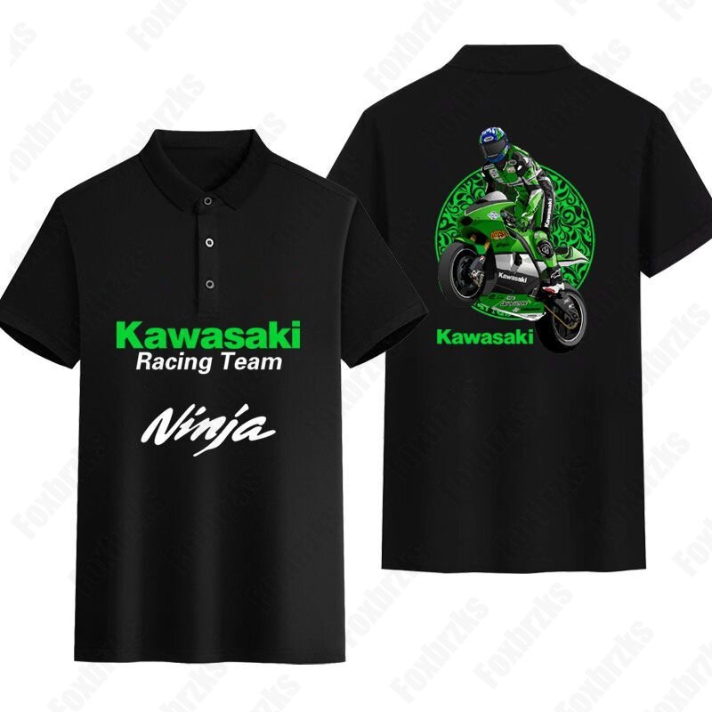 Polo de motocicleta Kawasaki para hombre y mujer, Camiseta con estampado de locomotora, periférico, manga corta, Top informal de equipo, novedad de verano 2024