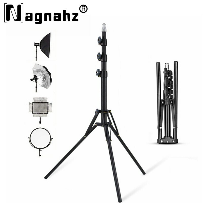 NAGNAHZ 78 ''iluminação fotográfica tripé liga de alumínio dobrável portátil luz Stand fotografia câmera Flash Mount suportes