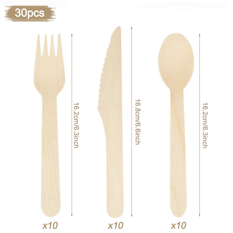 Disposable Wooden Spoon Fork Knife Cutlery Set Rustic Wedding Birthday Party Tableware Decoration Supplies Dessert Cake Scoop
