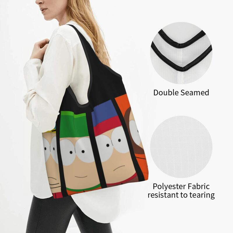 Southpark Characters Reusable Shopping Grocery Bags Foldable 50LB Weight Capacity Cartoon Anime Eco Bag Eco-Friendly Washable