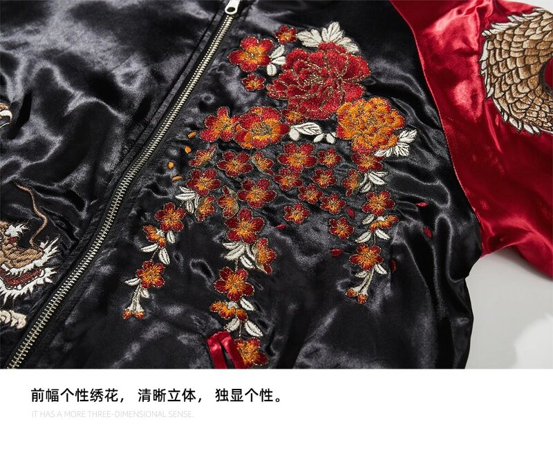 Heavy Full-Width Dragon Embroidered Baseball Uniform Coat 2024 Dragon Year New Men's and Women's Red Double-Sided Bomber Jacket