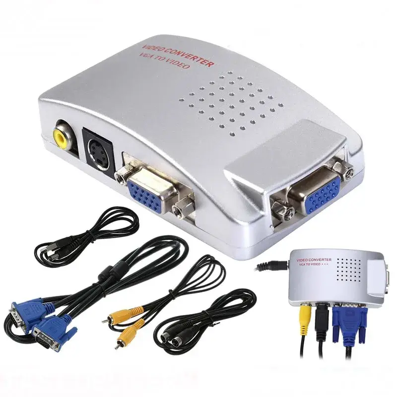 PC universal NTSC PAL VGA para TV, vídeo composto, conversor RGB, AV, RCA, adaptador de sinal SVideo, Switch Switcher Box
