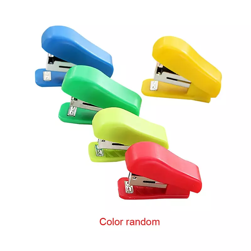 Stapler Warna Acak Alat Tulis Kantor Solid Lucu Mini Tanpa Stapler Siswa Menggunakan Plastik Portabel Kecil untuk No. 10 Staples