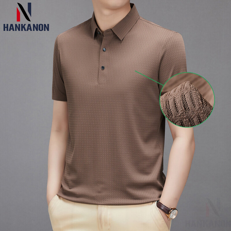 Men Solid Color Business Casual Short Sleeve Polo Shirt, Stretch Slim Fit Equestrian Polo Shirt, Breathable,Men Durable T-Shirt