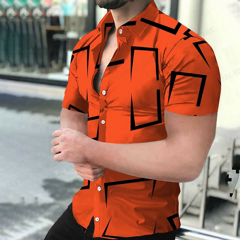 Geometryczne koszule plażowe z nadrukiem 3d z krótkim rękawem hawajskie koszule bluzki męskie graficzna koszula Cuba Camisa odzież męska