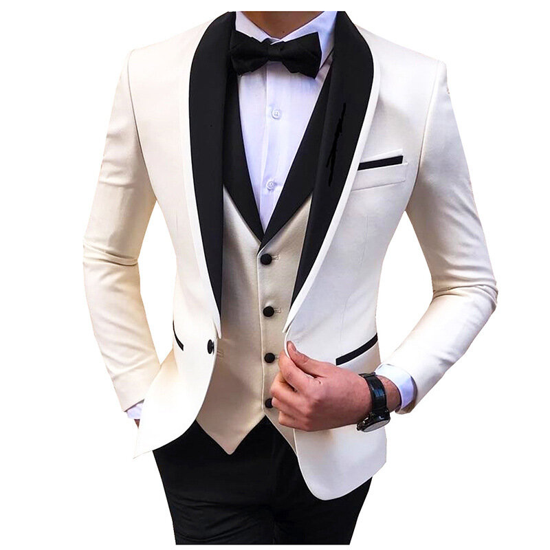 Traje de 3 piezas para hombre, chaqueta ajustada con solapa negra, Universal, diario, informal, dividido, adecuado para banquete de boda, chaleco con pantalones