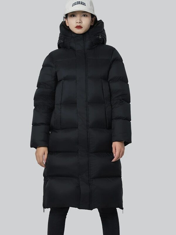 106-122cm Bust Autumn Winter Women Hooded Puffy Coat Warm 90% White Duck Down Coats