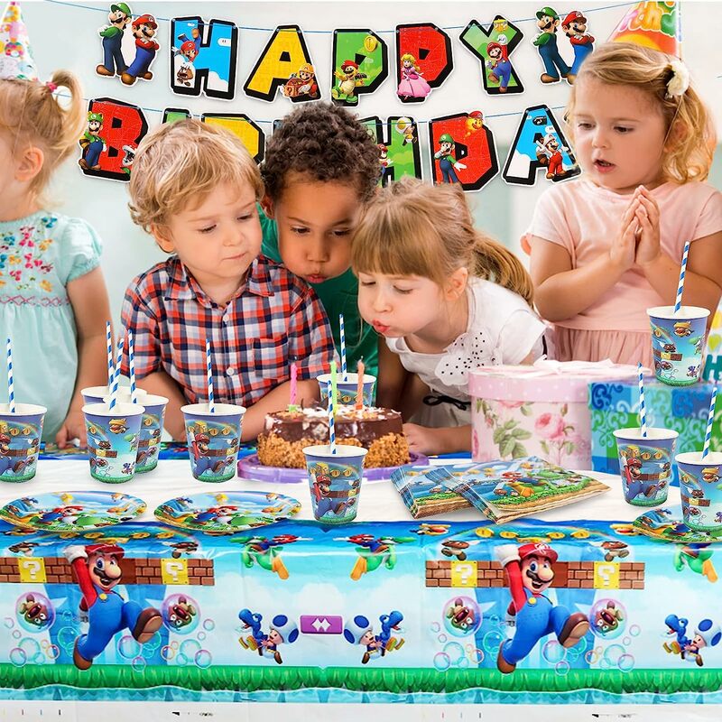 Новинка, аксессуары для детской одежды в виде Марио, одноразовая посуда для вечеринки, столовая посуда, баннер, принадлежности для детских праздников, подарки