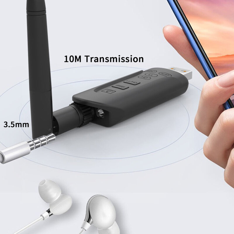 ELECTOP-Adaptador USB Bluetooth 5,3 AUX 3,5mm, adaptador de Audio, transmisor de altavoz, adaptador Bluetooth para PC