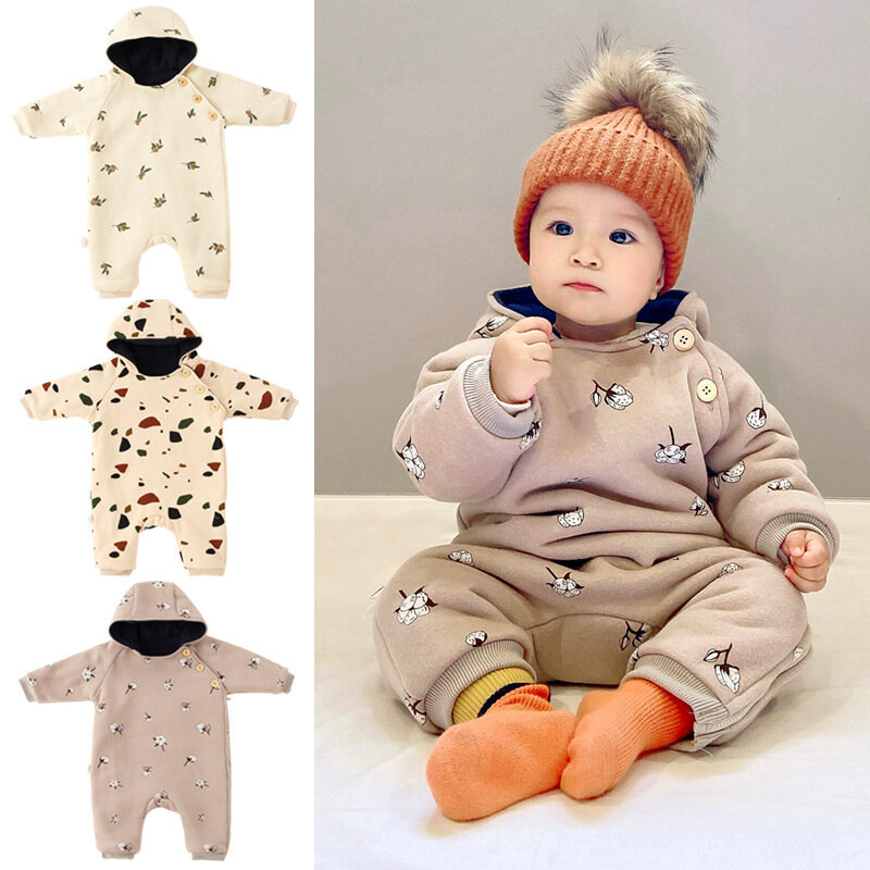 Mono de algodón con capucha para recién nacidos, ropa de manga larga, gruesa, cálida, Parkas, estilo europeo y americano, 2024
