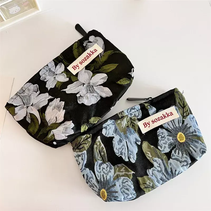 New Korean Women Floral Makeup Bags Cosmetic Bag Organizer Pouch Travel Make Up Toiletry Bag Canvas Beauty Case Pencil Case