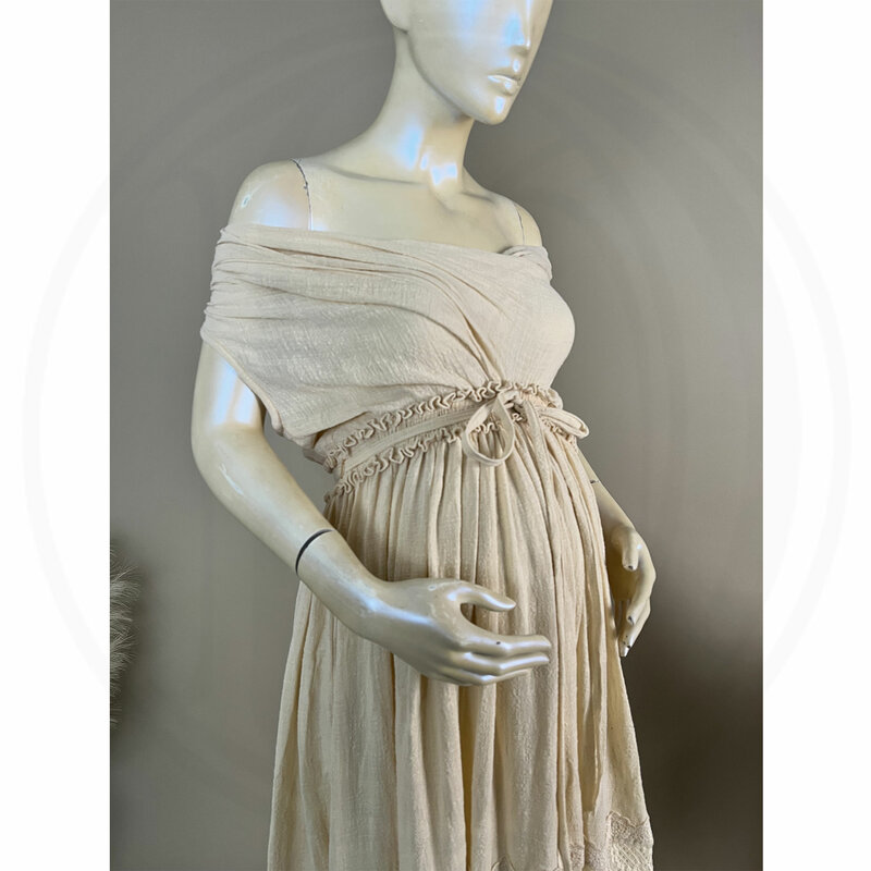 Don&Judy Boho Maternity Dress Vintage Pearl With Hood Photoshoot Gown Sleeveless Cotton Beach Pregnant Women Photography Dresses