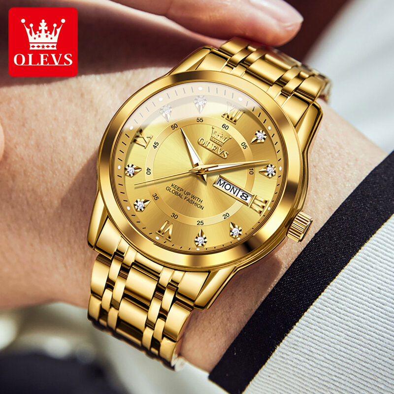 Olevs-男性用高級ステンレススチールウォッチ,クォーツ腕時計,自動日付時計,発光ハンド,ビジネス