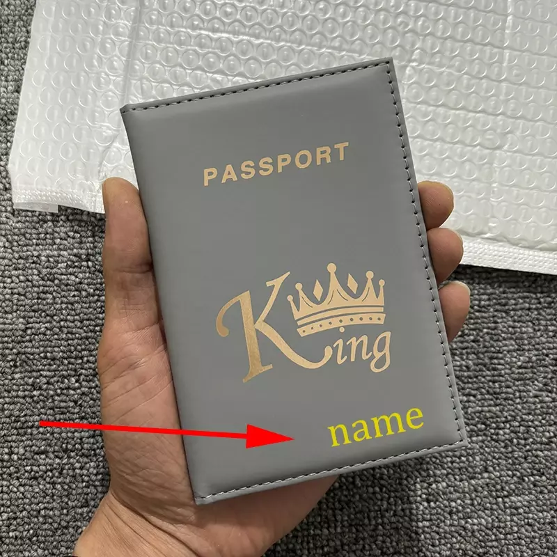 Personalised Name King and Queen Logo Passport Cover Customize Gold Color Name for Couple Customizable Passport Book Holder