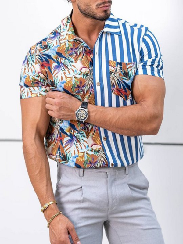2022 primavera camisa floral masculina casual listrado impressão camisas streetwear roupas masculinas cardigan bolso manga comprida vestido camisa