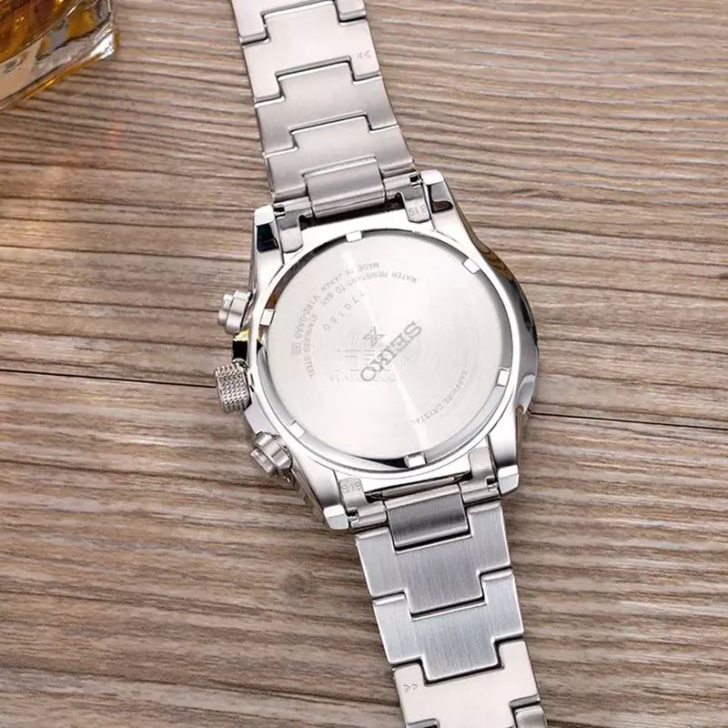 Relógio masculino multifuncional de aço inoxidável Seiko, cronógrafo de luxo, cinto de quartzo não mecânico, relógio esportivo masculino com caixa de presente, novo, 2024