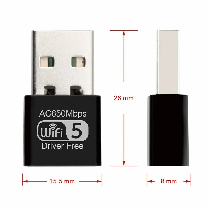 Adapter Dual Band 650Mbps USB Wifi, kartu jaringan 2.4G/5.8Ghz 300Mbps Ethernet WIFI Lan Adapter Dongle penerima Wi-Fi nirkabel