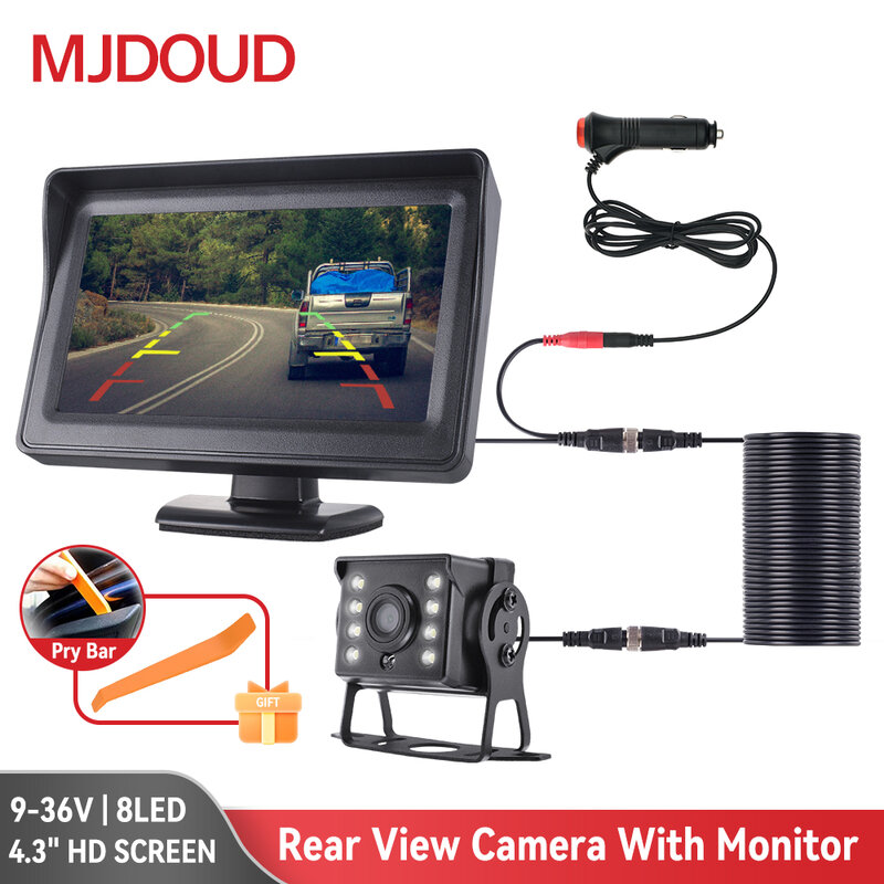MJDOUD 트럭 차량 주차용 모니터 장착 차량 후방 카메라, 야간 투시경, 쉬운 설치, 4.3 인치 스크린, 9-36V