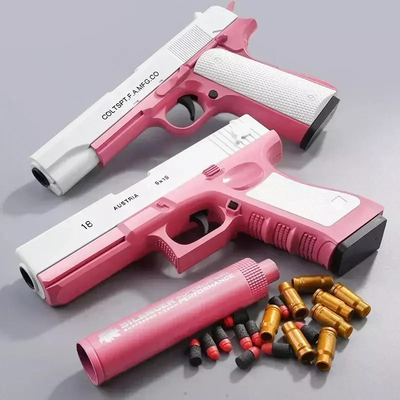 Pistola de juguete de bala suave M1911 para niños y adultos, juguete de eyección de espuma, dardos de espuma, pistola de Airsoft con silenciador, regalo de Navidad, nuevo, 6 +, 2024