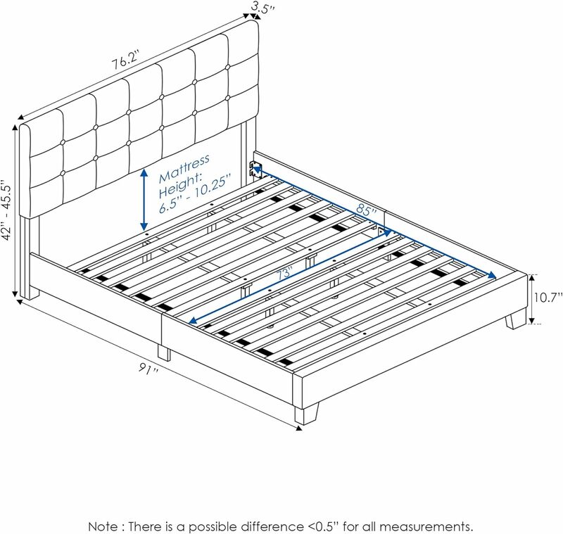 Bingkai tempat tidur Platform berlapis kain Berumbai kancing Laval Furinno, California King, gletser