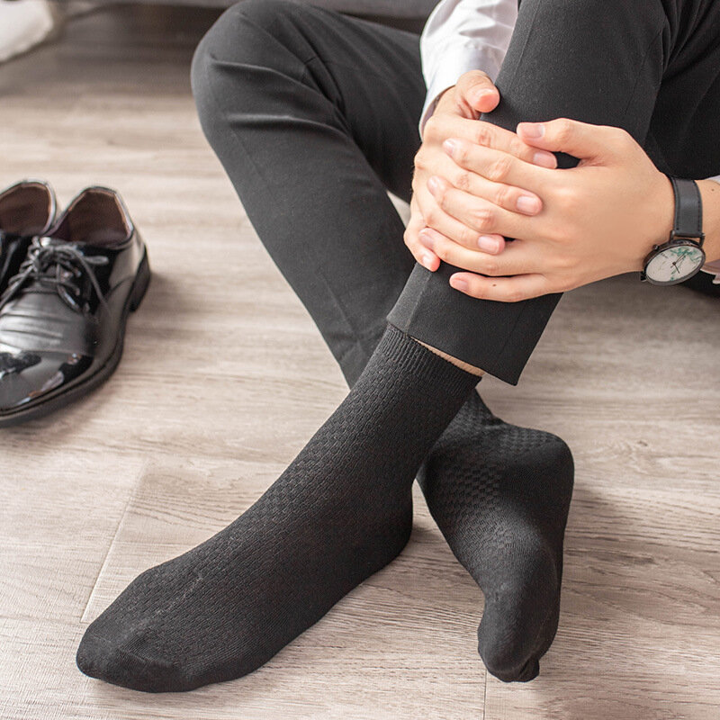 5คู่แพ็คถุงเท้าผู้ชายธุรกิจคลาสสิกสุภาพบุรุษไม้ไผ่ขนาดเล็กตรวจสอบสแควร์ถุงเท้าผ้าฝ้าย