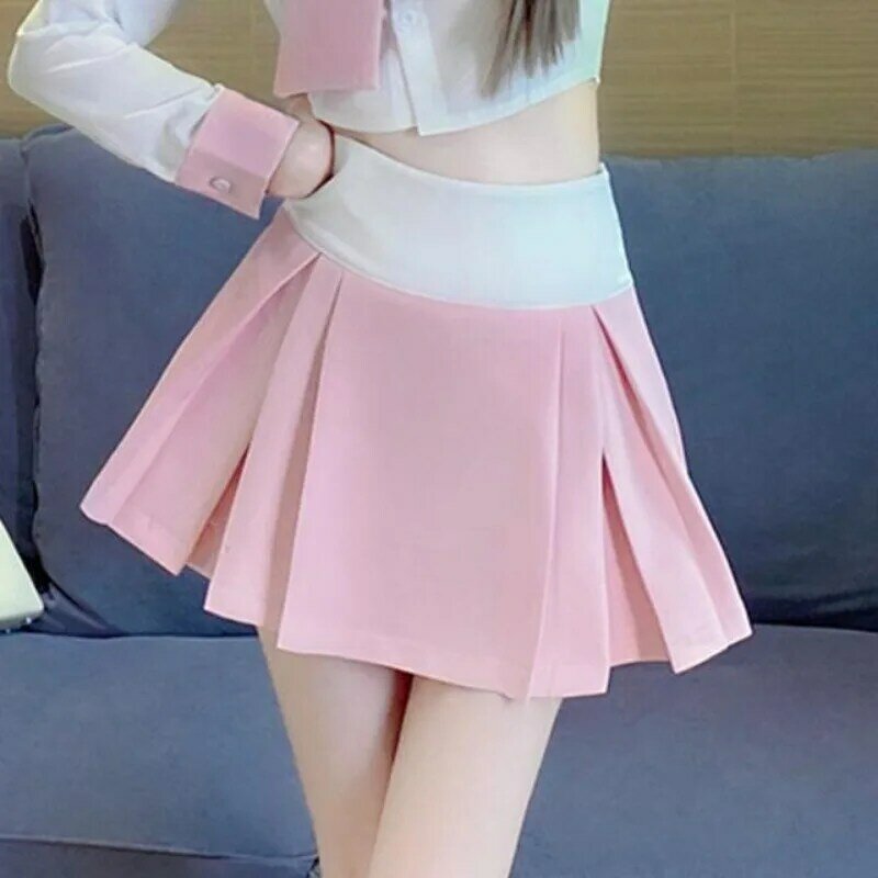 Sweet College Bow Shirt Pleated Skirt Two-piece Set Women Lapel Lace Up Single Breasted Spicy Girl Fashion Slim Spring Chic Suit
