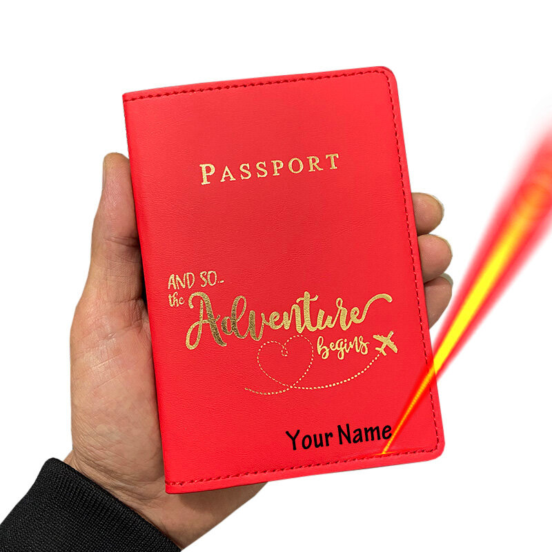 Couverture de passeport d'aventure personnalisée avec noms pour hommes et femmes, porte-documents, étui de protection, portefeuille de voyage, carte de crédit, affaires, nouveau