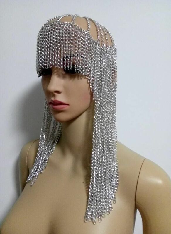 المصرية المرحلة المنصة اكسسوارات الشعر ملهى ليلي بار أغطية الرأس DJ أنثى المغني نموذج سلسلة معدنية خوذة