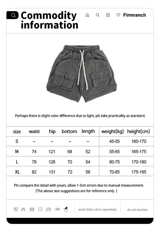 Firmranch 2024 New Korean Fashion Casual Baggy Cargo Shorts For Men Elastic Waist Summer Multi-pocket Heavy Tactics Fifth Pants