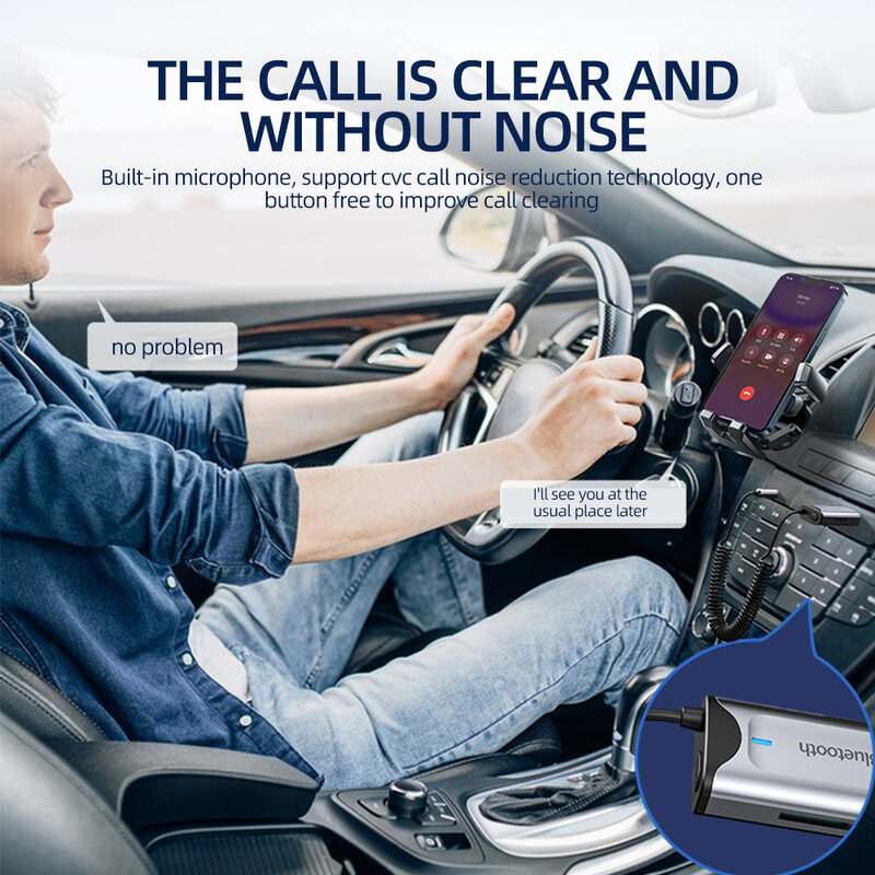 Adaptateur Transcsec Sans Fil Bluetooth 5.3 pour Voiture, 3.5mm, Musique Audio, Émetteur Mx pour Autoradio, Régule 3 Haut-Parleurs