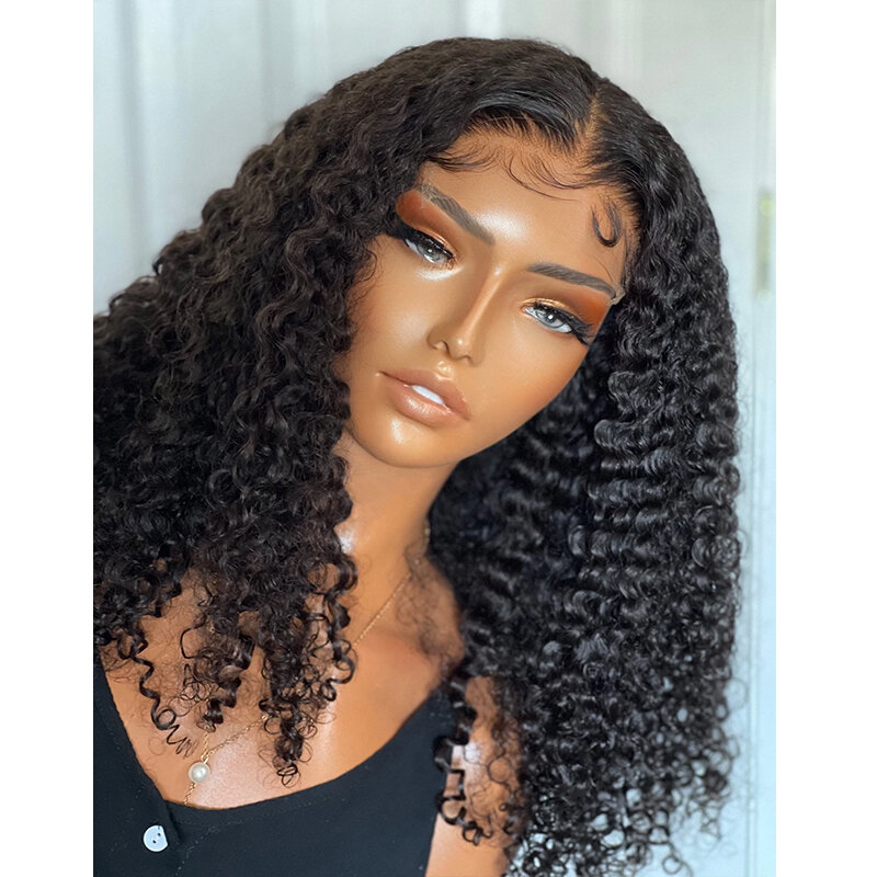 Natural Black Soft  Glueless 26 “ short Kinky Curly 180Density Lace Front Wig For Women Babyhair Preplucked Heat Resistant Daily
